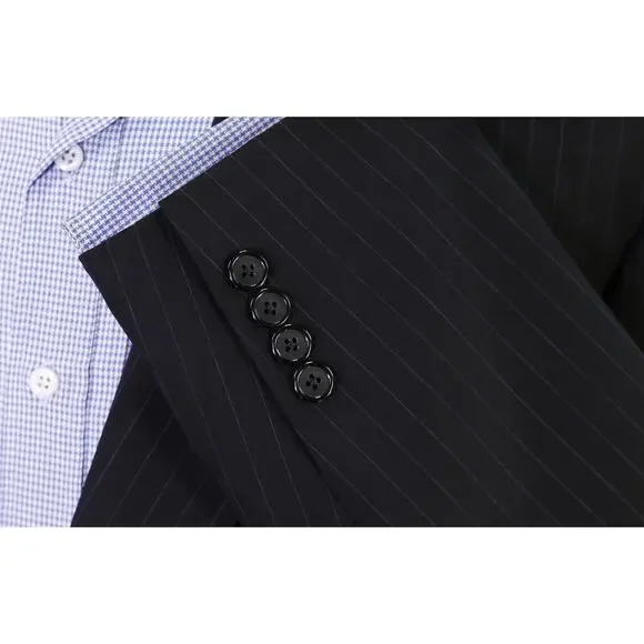 Brooks Brothers BrooksCool Black Sky Blue Pinstripe 2-Btn Suit Jacket Blazer 42L - Picture 6 of 8